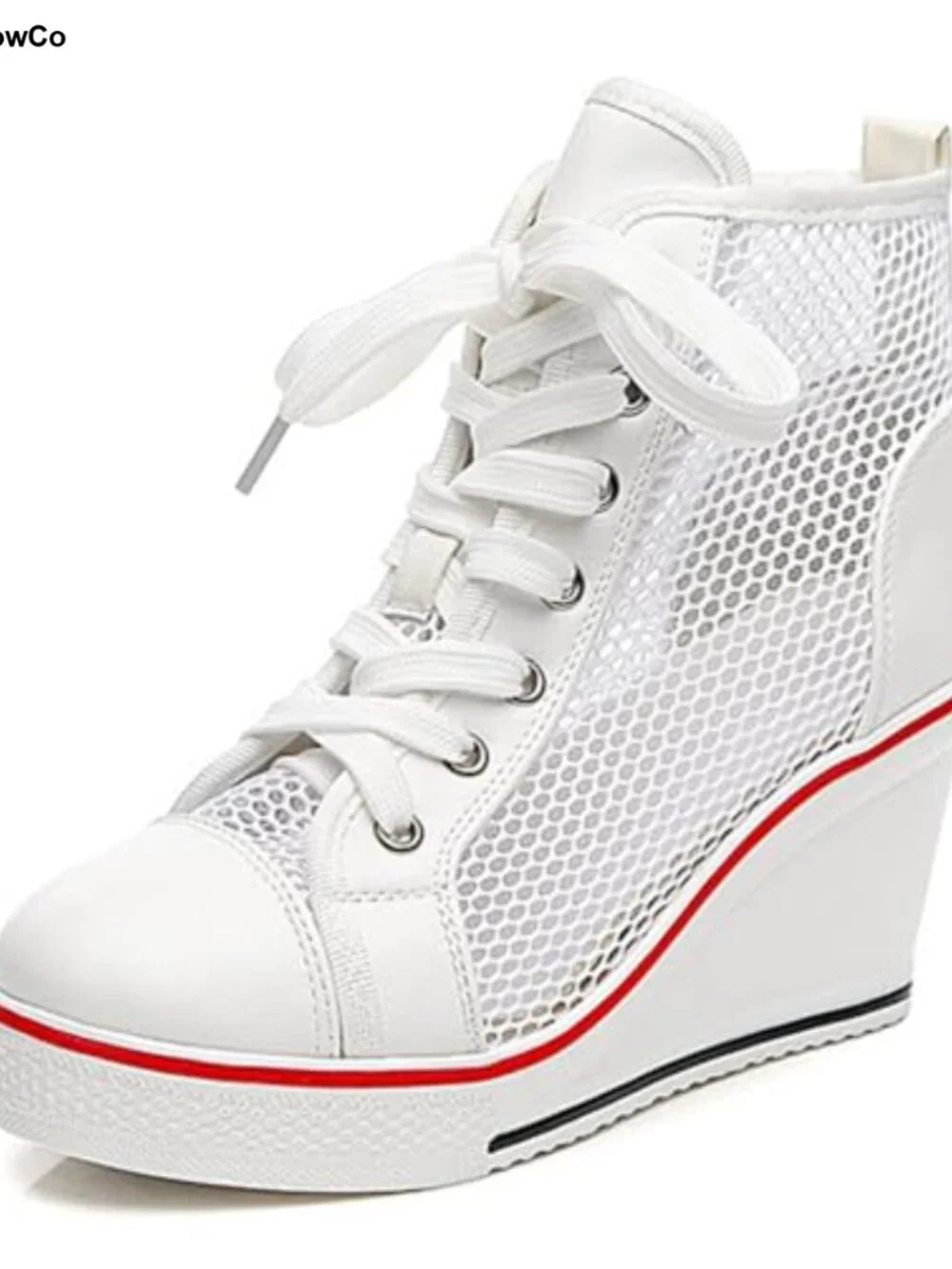 Women's High Top Canvas Wedge Sneakers Lace Up Zipper Platform Shoes